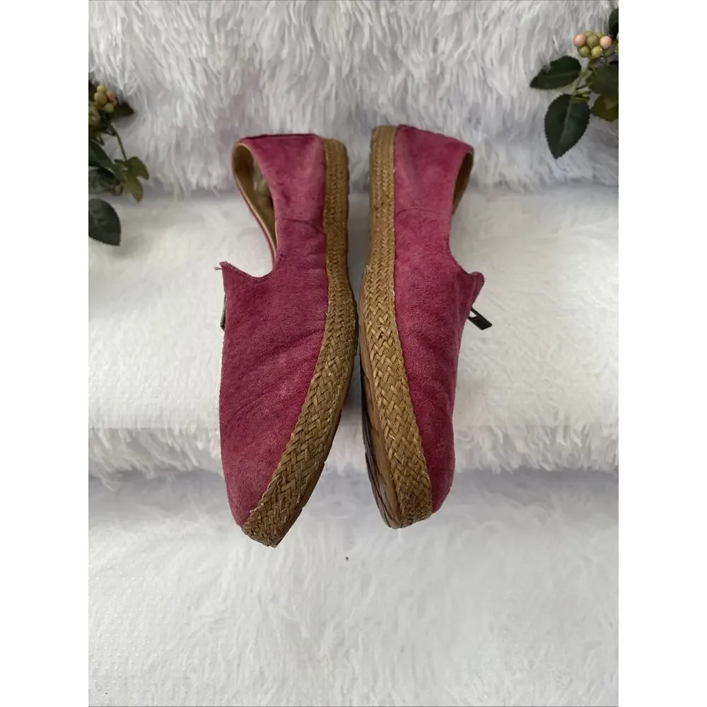 UGG Pink Suede Zip Front Flats Loafers Espadrille Trim Women’s Size 10 EU 41